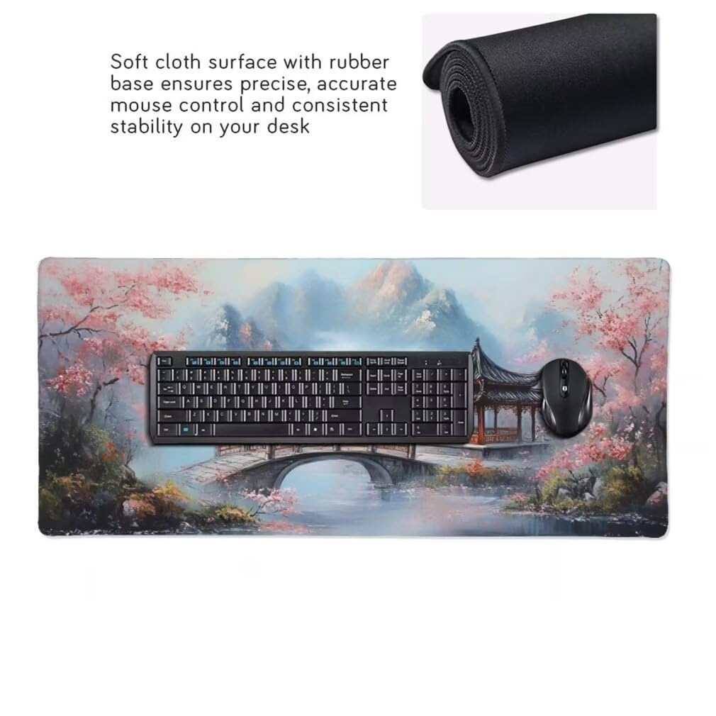 Alfombrilla Raton XXL 1000 x 500 x 3 mm, Mouse Pad Grande Gaming, Alfombrilla de Raton Japonés Mousepad Lavable Desk Mat para Juegos Y Oficina, Impermeable y Antideslizante (Torre Puente) -MP737