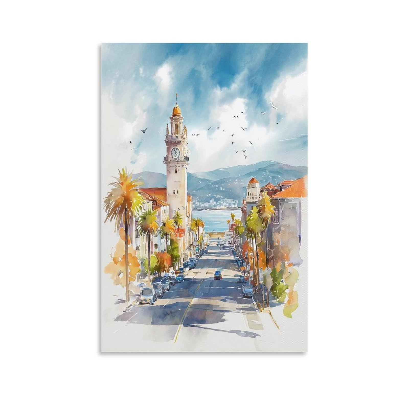 LCYNNH Charleston Watercolor Painting Coastal City 24x36inch(60x90cm) Print Home Bedroom Office Living Room Decor Canvas