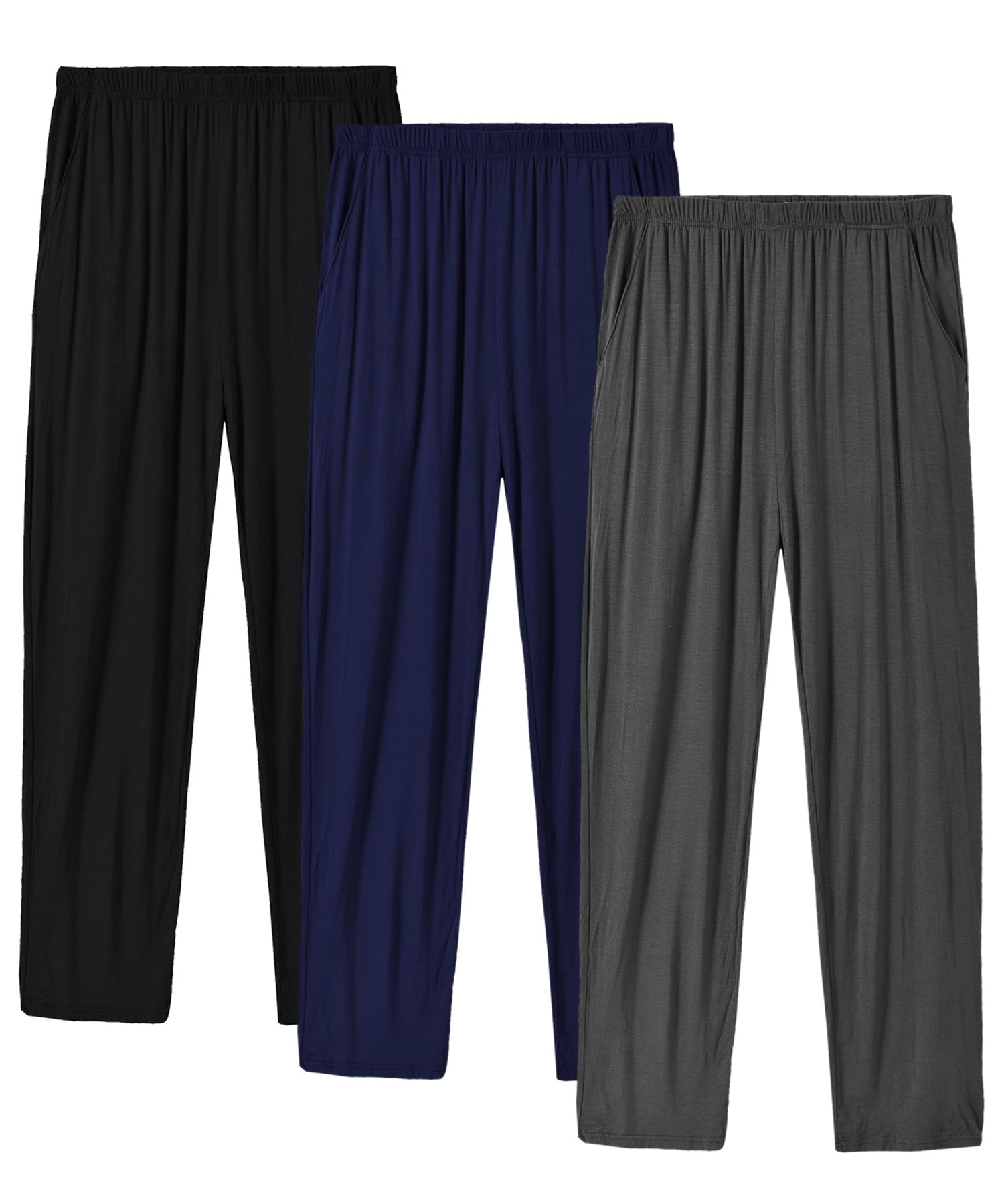 MoFiz Men's Pyjamas Lounge Pants Bottoms 3-Pack Modal Ultra-Soft Cozy Pj Loungewear Sleepwear Bottoms (Black,Navy, Dark Grey) Size S