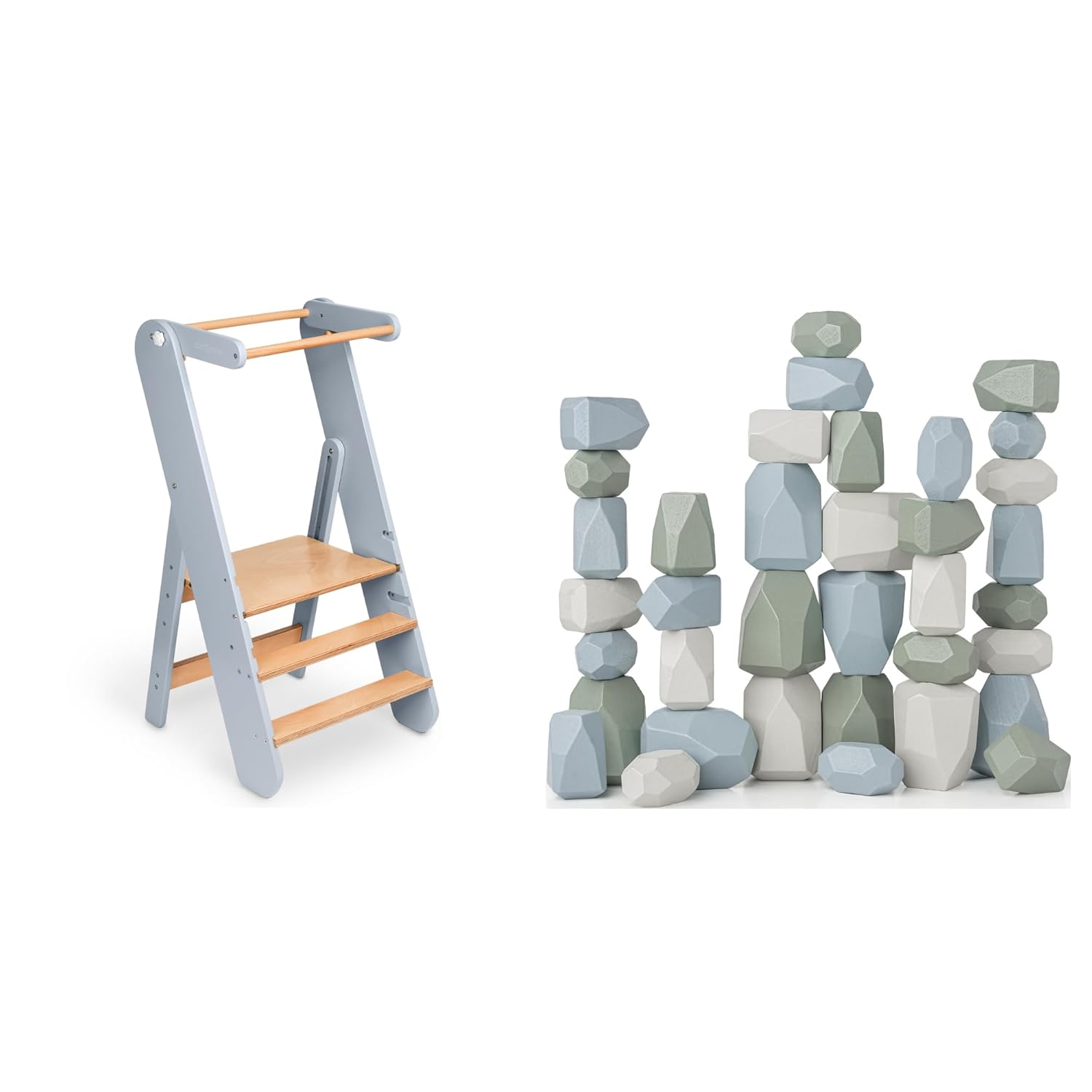 Kids Step Stool and Stacking Rocks Bundled by Comfy Cubs