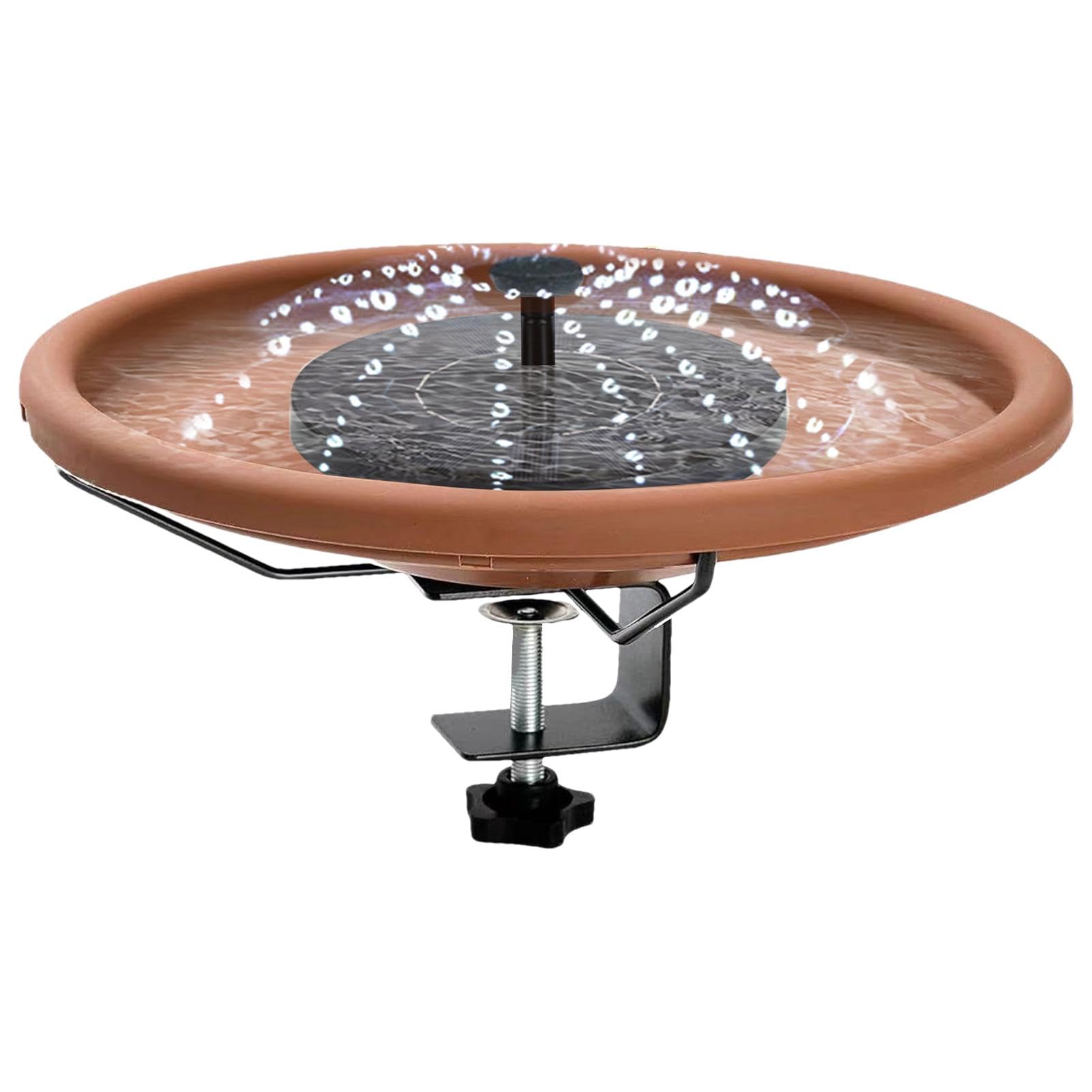 Bol de Bain pour Oiseaux monté sur Le Pont, Fontaine Solaire Amovible pour Bain d'oiseaux et Pince Robuste, mangeoire à Oiseaux montée sur Le Jardin pour Jardin, étang, Piscine, extérieur