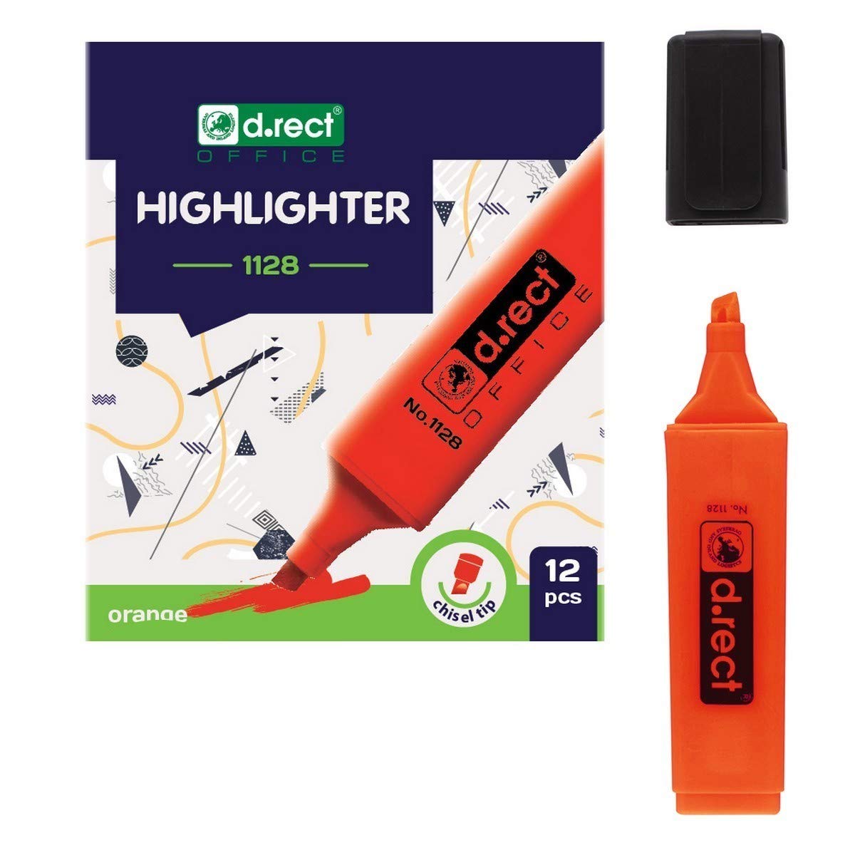 D.RECT 1128 Orange Chisel Tip Highlighter Pen Pack of 12