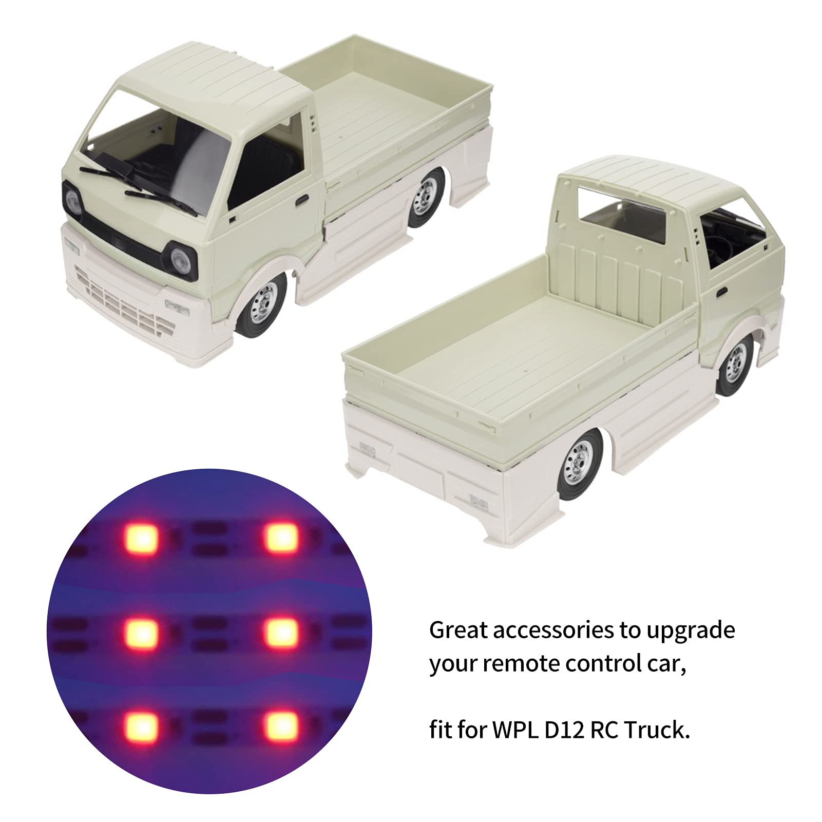 Dilwe RC Wide Body with LED Light, RC Wide Body Kit Remote Control Car Wide Body Large Surrounding Cover for WPL D12 RC Truck RC Car Replacement Parts(red)