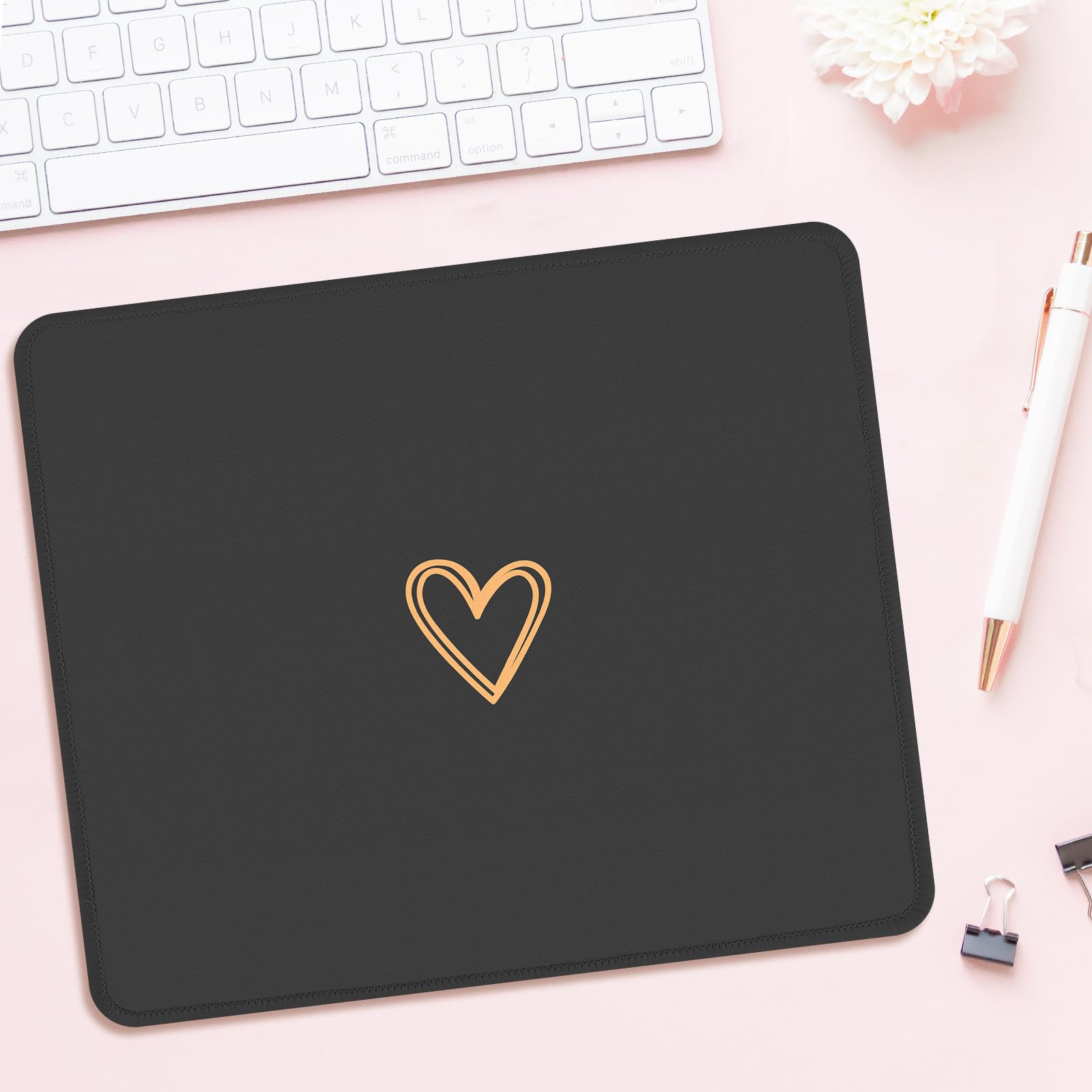 Seorsok Square Aesthetic Cute Heart Mouse Pad,Office Home Personalized Mouse Mat Design,Waterproof Funny Mousepad,Non-Slip Rubber Base Computer Mouse Pads for Wireless Mouse,Black