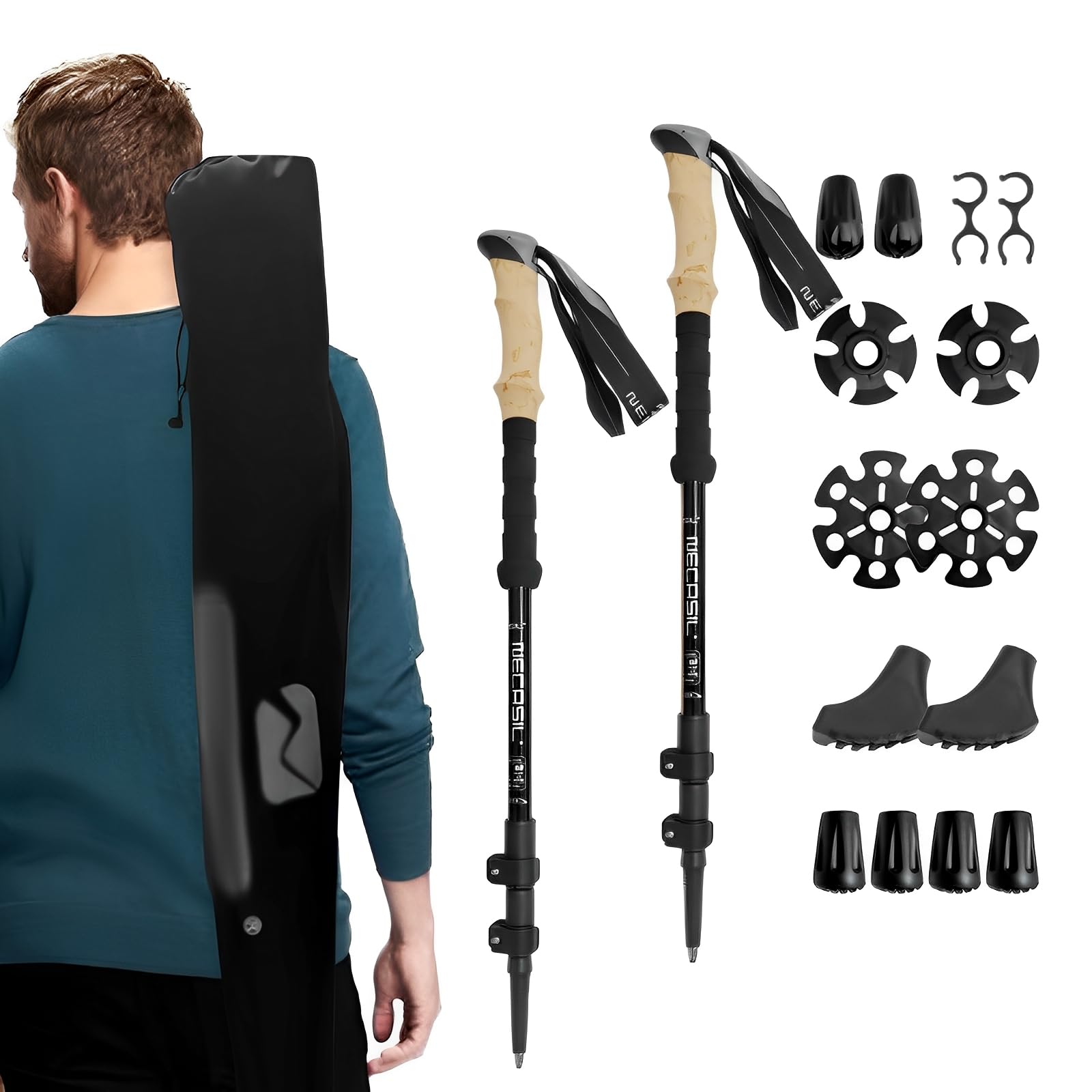 Teleskop Wanderstöcke faltbar (Aluminium) - 2er Set Ultraleicht 62-135cm verstellbar mit Korkgriff | Trekking & Nordic Walking | für Damen & Herren | Bergsteigen Wandern​