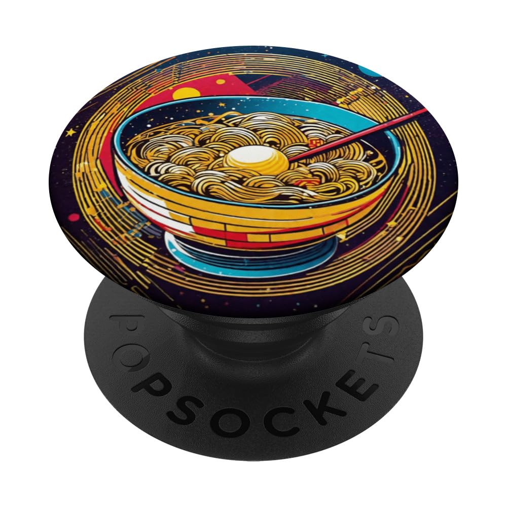 Retro Rave Festival Essentials Ramen Noodles Bowl PopSockets Swappable PopGrip, Black
