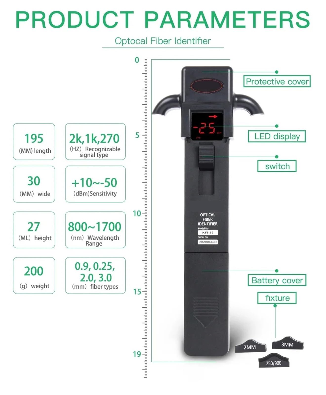 Identyfikator światłowodu KFI-35 Live Fiber Identyfikator światłowodu stosowany do gołych światłowodów 0,25/0,9/2,0/3,0