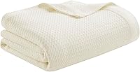Madison Park Egyptian Cotton King Blanket Cream - Breathable Waffle Knit Lightweight All-Season Bed Throw 108x90
