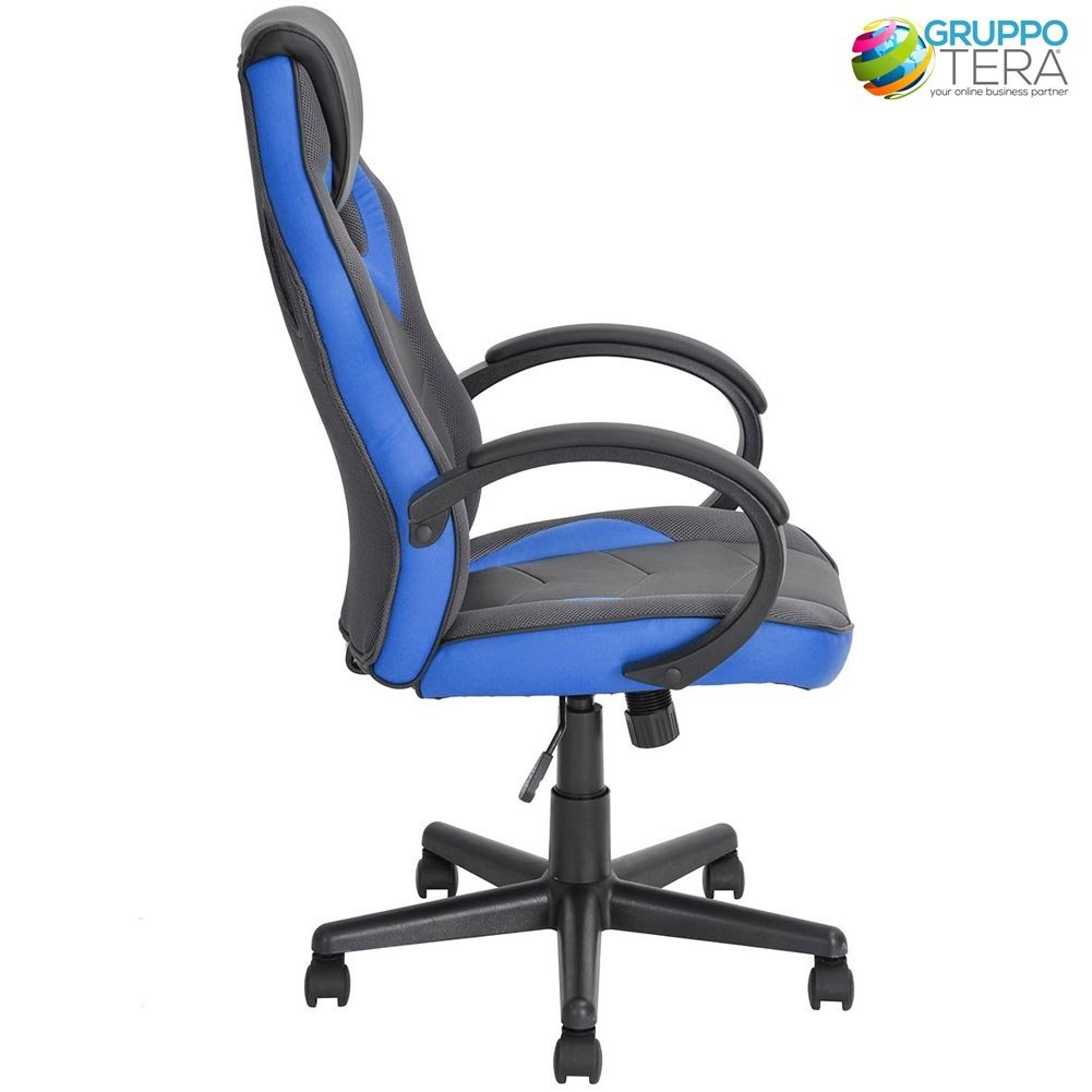 BAKAJI Sedia Gaming Poltrona da Ufficio Direzionale Ruote Girevole Sportiva Racer Direzionale Office Racing Presidenziale Casa Studio Sedia Da Scrivania Uffici Altezza Regolabile (Blu)