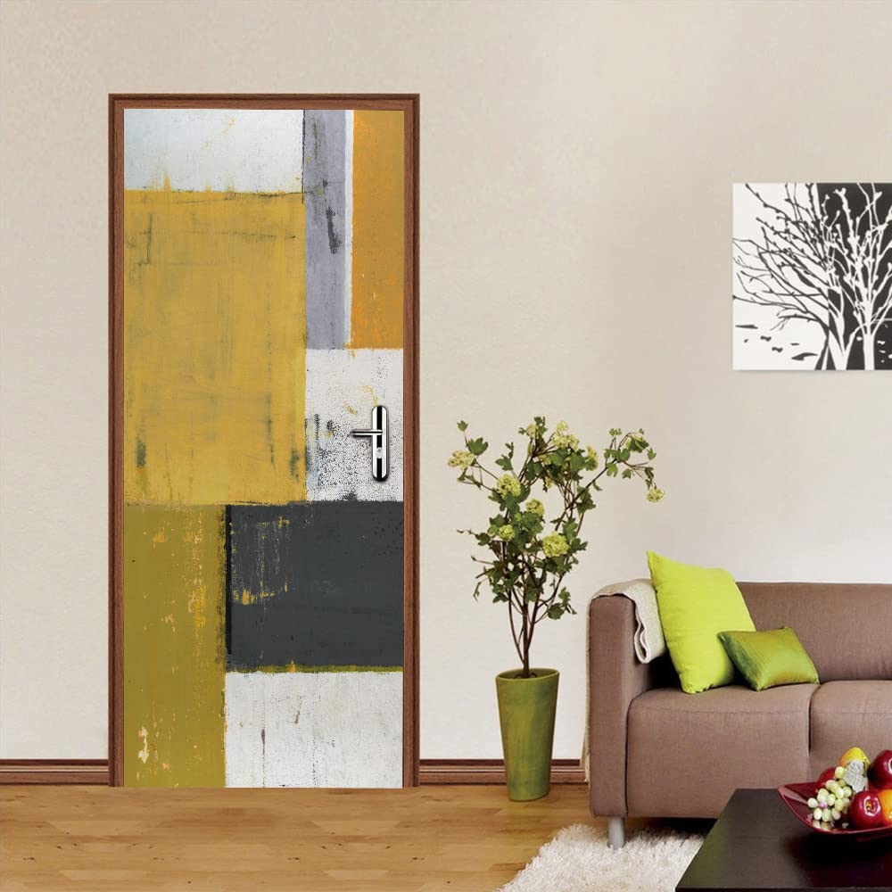 Adesivi per Porte Interne Grigio Antracite Giallo Adesivi per Porte PVC Adesivi Porte Interne Autoadesivin Adesivo Porta Interna Rimovibili Adesivo Porta Casa Arredamento Carta Bagno 77x200cm
