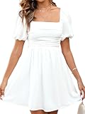 Women&apos;s Summer Square Neck Short Dress Puff Sleeve Off Shoulder Sundress Casual A Line Mini Graduation Dresses