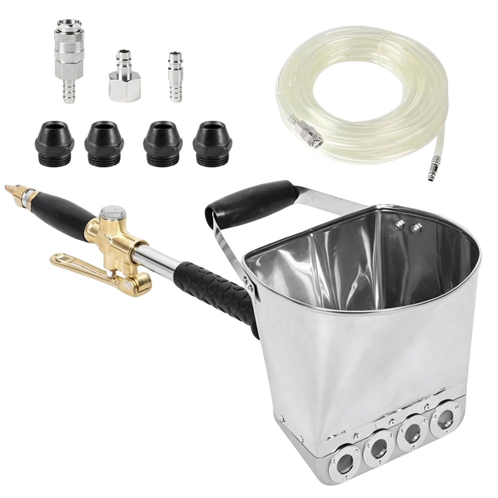 Pneumatische Zementspritzpistole, Zementmörtel Spritzpistole mit 4 Jet& mit 12mmx10m Hochdruckluftschlauch, 3.5L Putzpistole Verputzmaschine Putzwerfer für Wände und Decken Malwerkzeug DIY