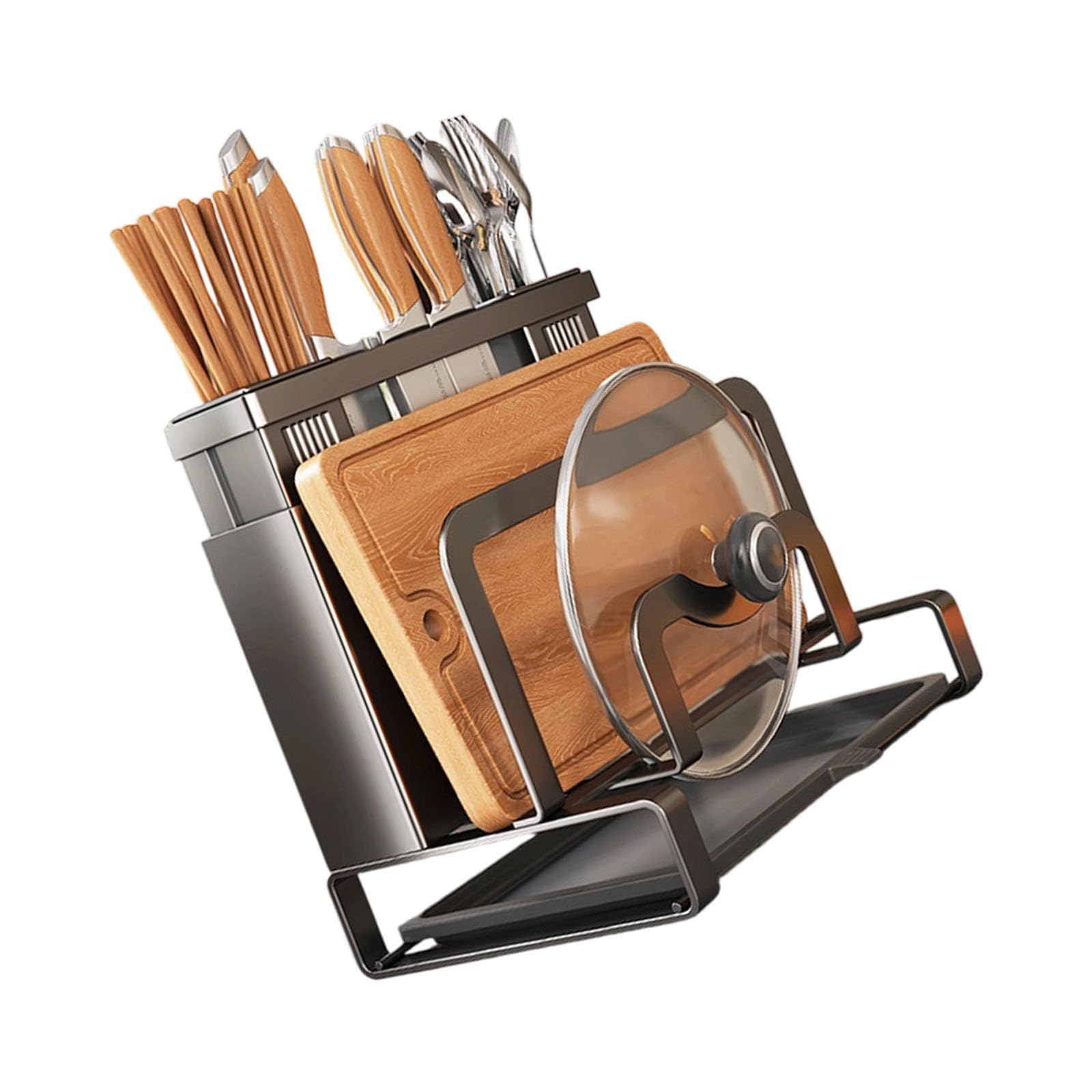 NMFLAB Kitchen Storage Solution Carbon Steel Cutter Organizers with Multiple Compartment Design for Efficient Space Usage Multifunctional Kitchen Shelf