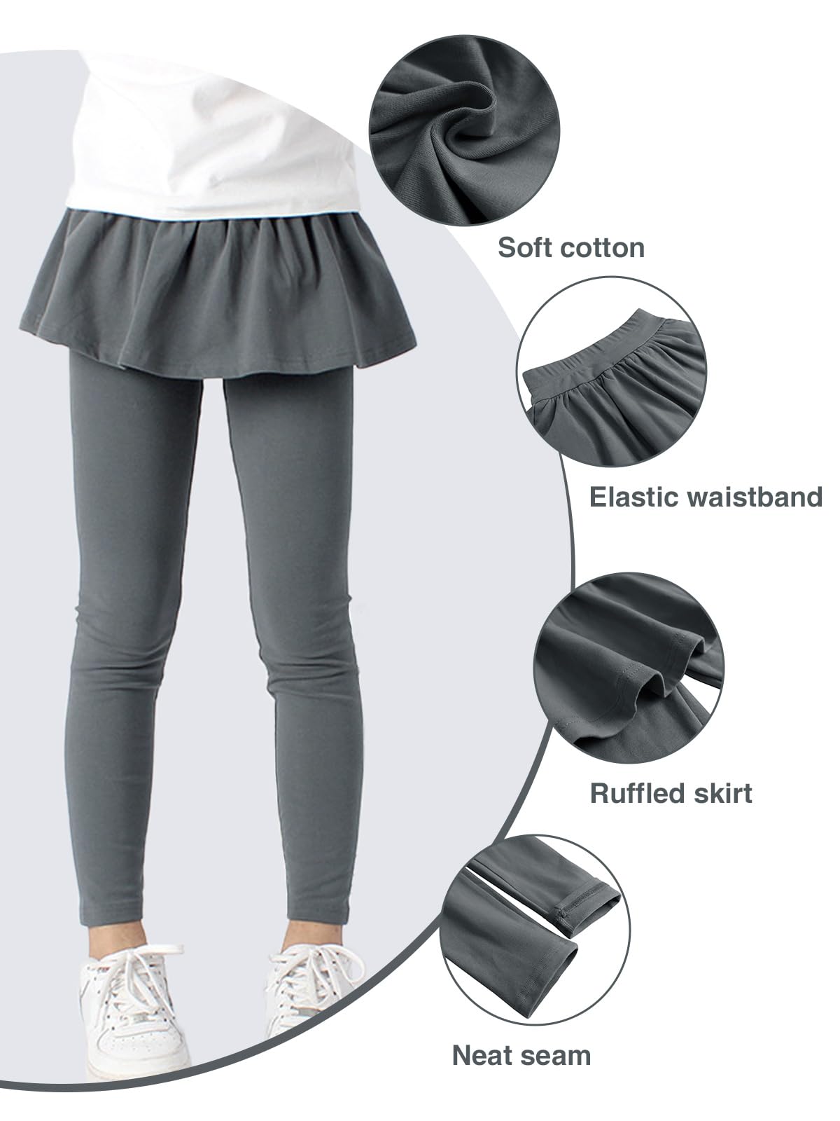 LOLANTA Leggings pour Filles, Leggings en Coton Extensible avec Jupe à Volants, Jupe Pantalon Décontractée pour Enfants 5-12 Ans