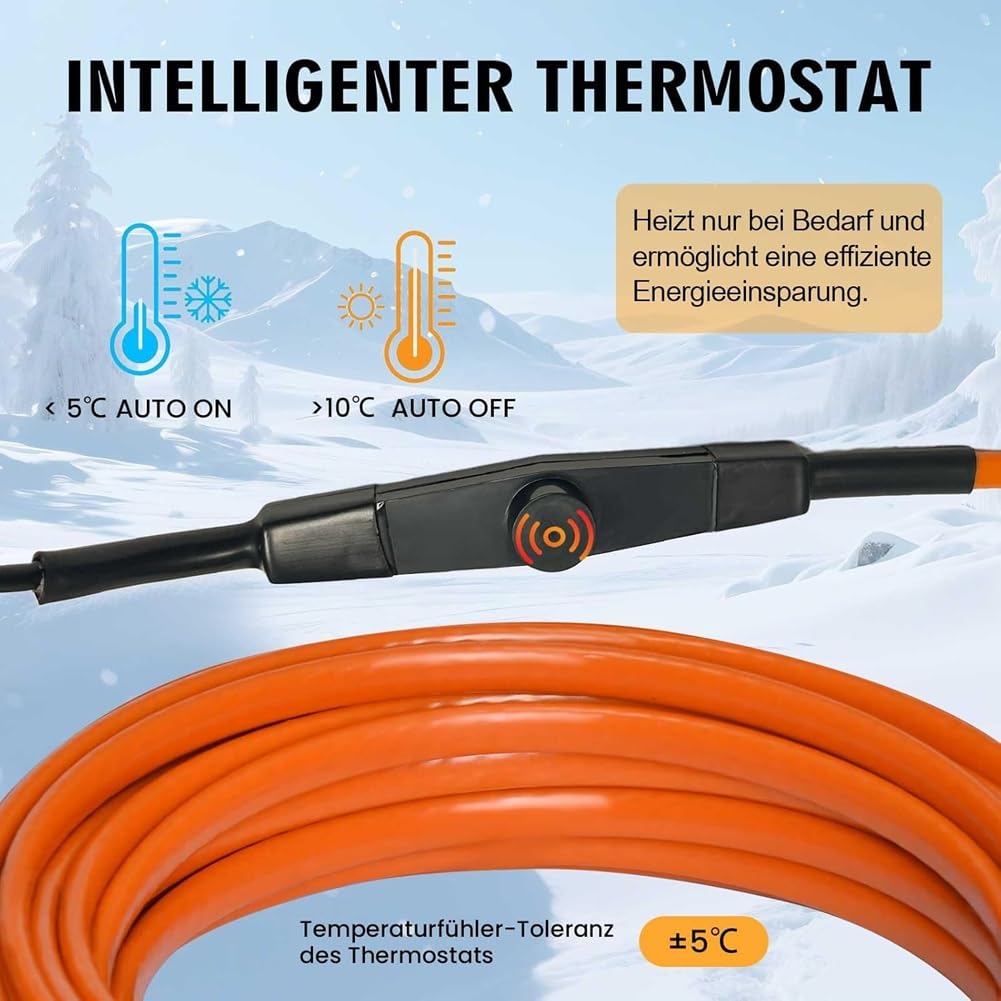 Selbstregulierendes Heizkabel 4 M mit Frostschutz für Wasserleitungen, Wasserdicht, für Gleichzeitiges Heizen, EU-Stecker
