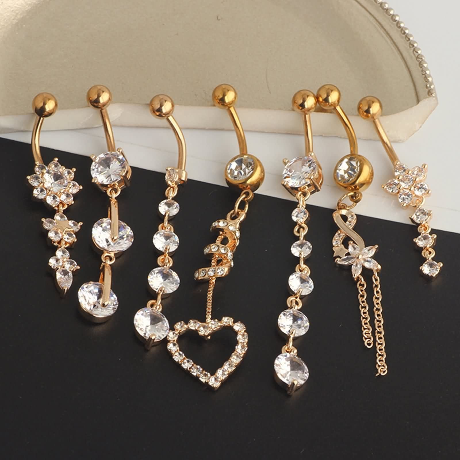 Piercing Bauchnabel Herz, Banane Piercing Bauch 14G Chirurgenstahl Schmuck Bauchnabelpiercing Set Blumeninfinity Zirkonia