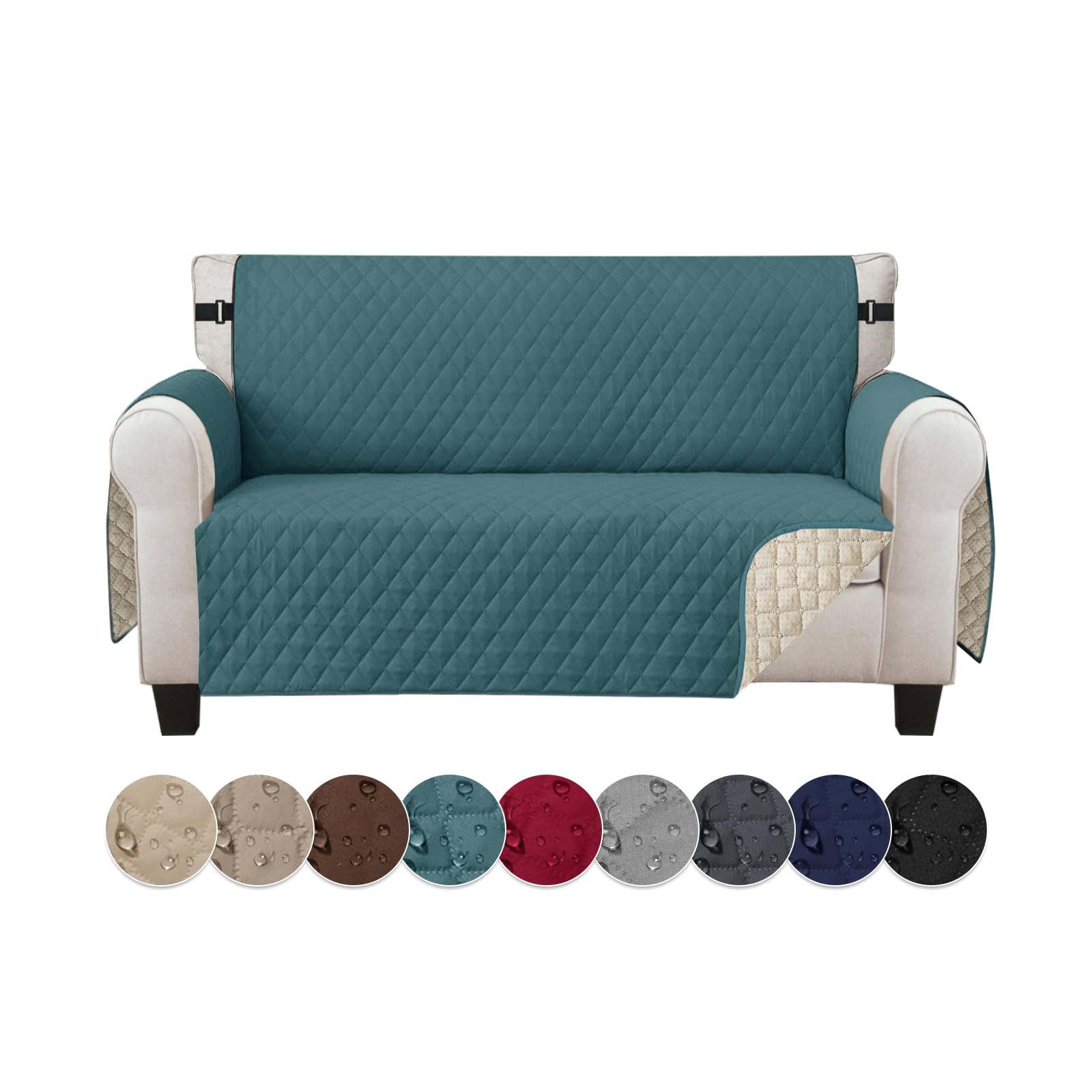 Jaotto Funda de Sofá Impermeable 2 Plazas Funda de Sofá Reversible Fundas Sofa Verano Antideslizante Protector para Sofa antigatos Arañazo Perros Mascotas,Verde