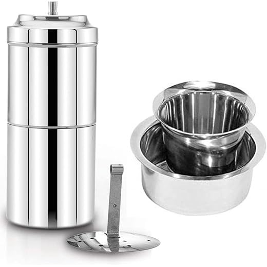 PGD Traditional Stainless Steel South Indian Filter Coffee Maker, 100ml Small, Size 0 (Small, Size 0) 2-4 Cup Mug Decoction Dripper for Home & Kitchen (Coffee Filter Size 0 with Dabra Set)