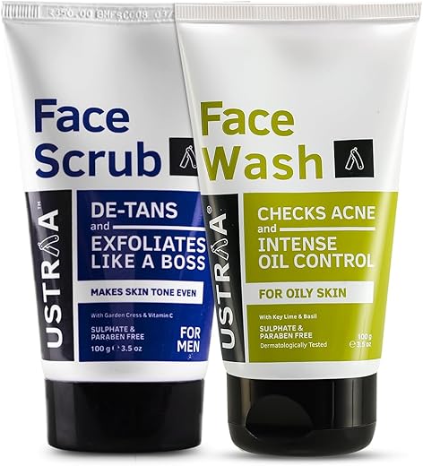 Ustraa Face Wash Oily Skin and Face Scrub De-Tan (Pack of 2)