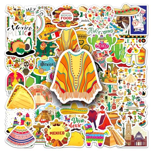 kaensc Lot de 50 autocollants de voyage mexicains imperméables pour enfants, adolescents, adultes, voyage en plein air, vintage, autocollants décoratifs pour bouteille d'eau, ordinateur portable,