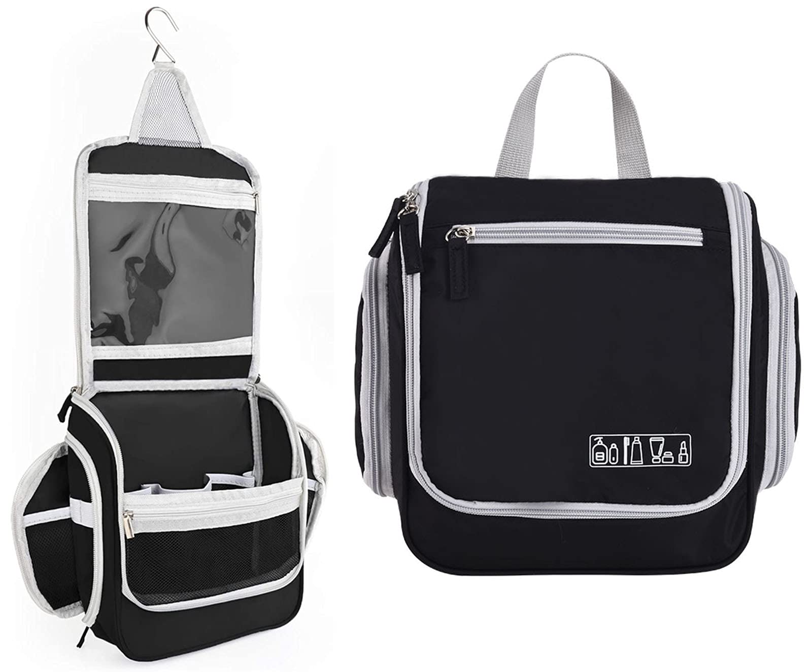 UNMen's & Women's Toiletry Bag with Expandable Compartments for Cosmetics (Black)