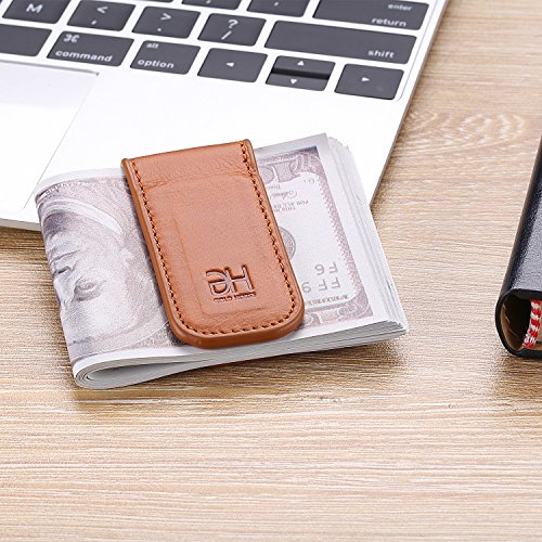 Image of GH GOLD HORSE Slim Magnetic Money Clip Genuine Leather Business Card Holder for Men (Brown)