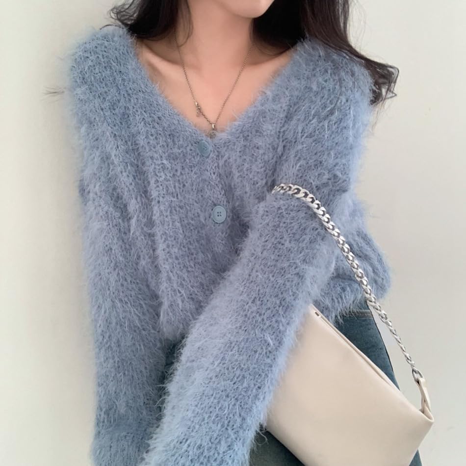 Mohair Cardigan for Women - Fuzzy Open Front Oversized Faux Fur Coquette Sweater - Image 3