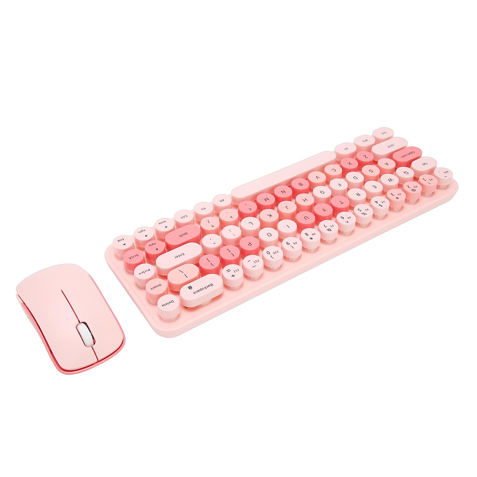 Keyboard and Mouse Combo, Keyboard Mouse Combo 2.4GHz Wireless Cute Retro 68 Round Keycaps 3 DPI Keyboard and Mouse for Family Office Gaming, for PC, Laptop,Tablet,Computer Windows (Pink Theme)