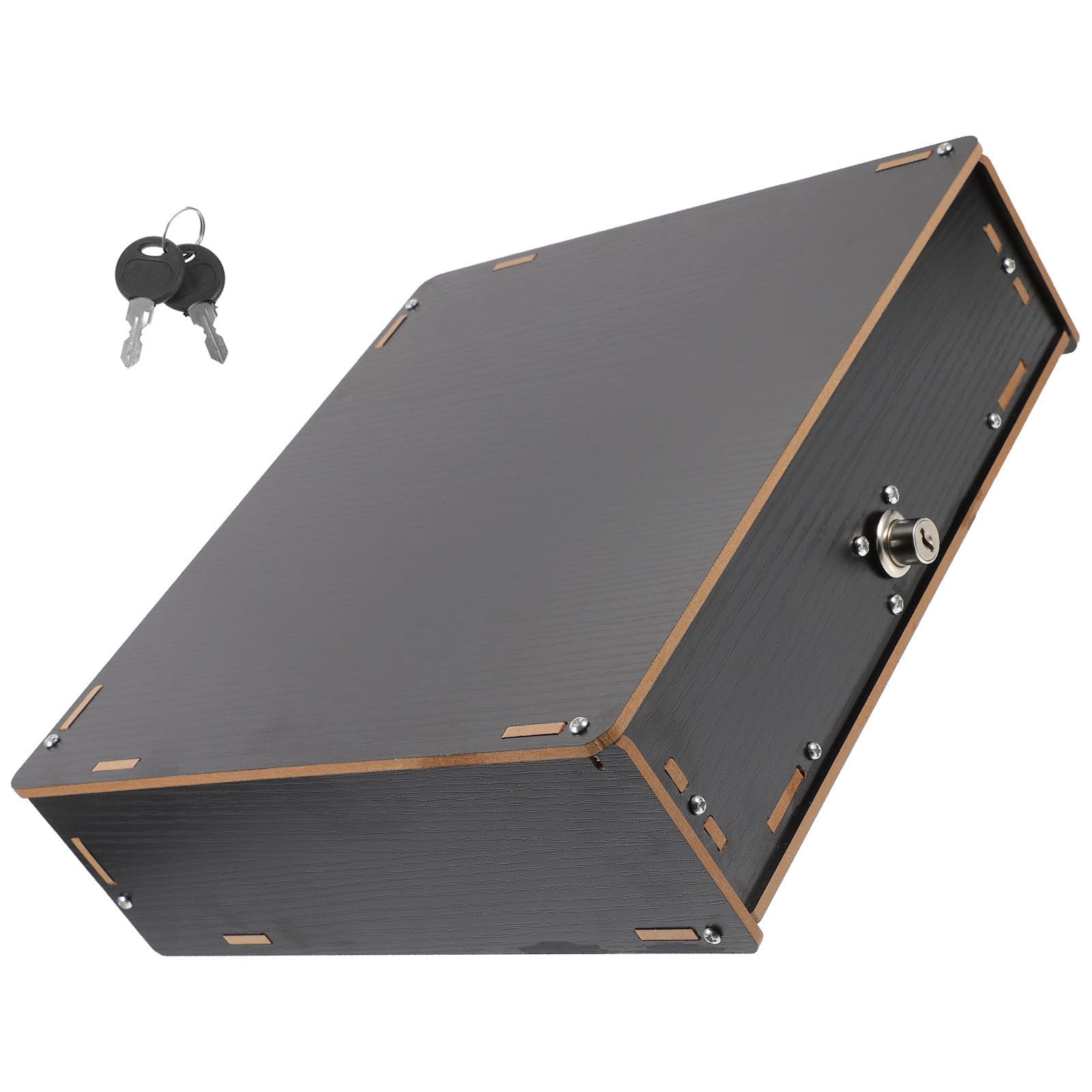 TOYANDONA Organizzatore da Scrivania in Legno Nero Cassetto Multi-scomparto per Soldi e Monete, Salvaspazio Due Chiavi, per Negozi e Uffici