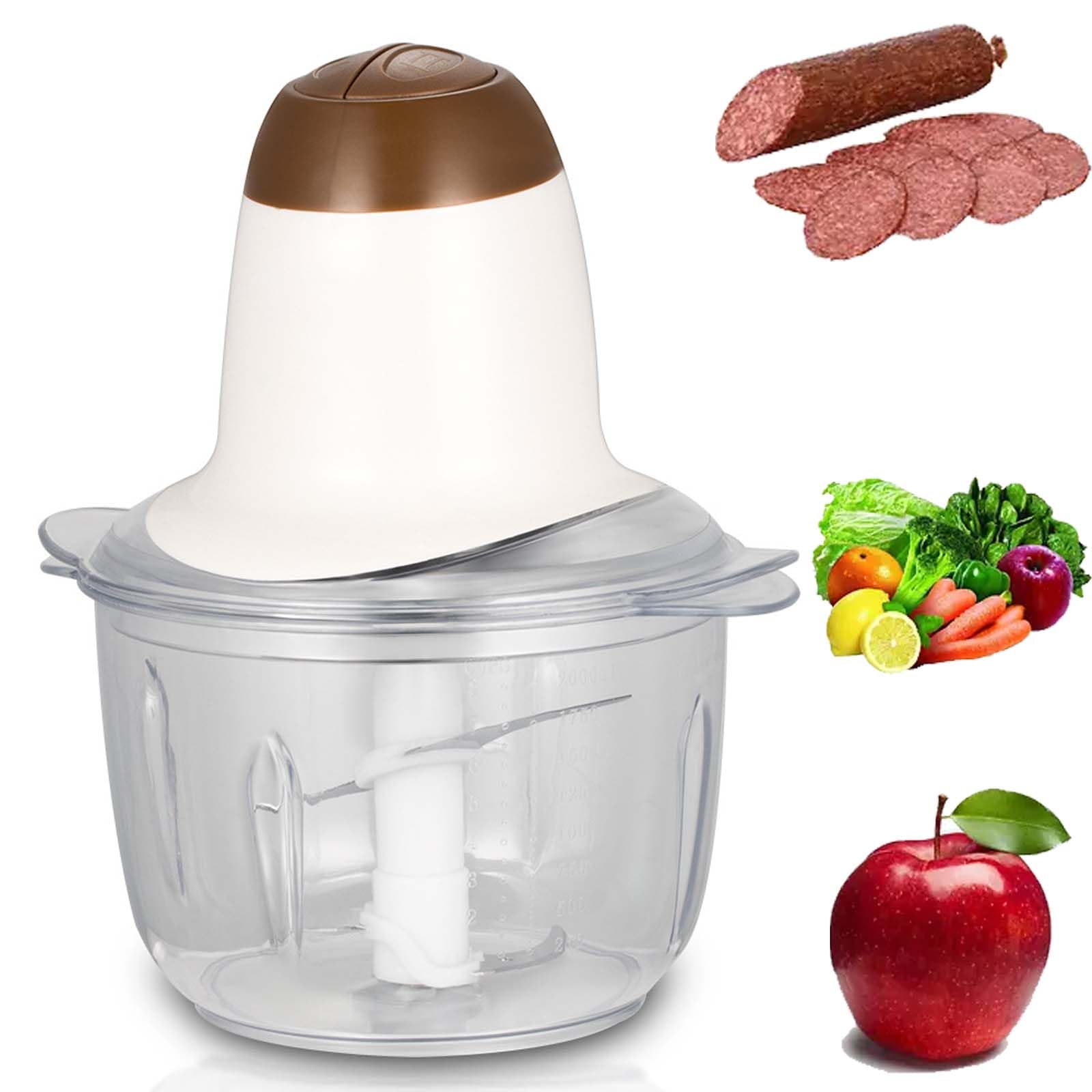Picadora eléctrica de 2 litros y 600 W con recipiente de plástico, picadora de carne para el hogar