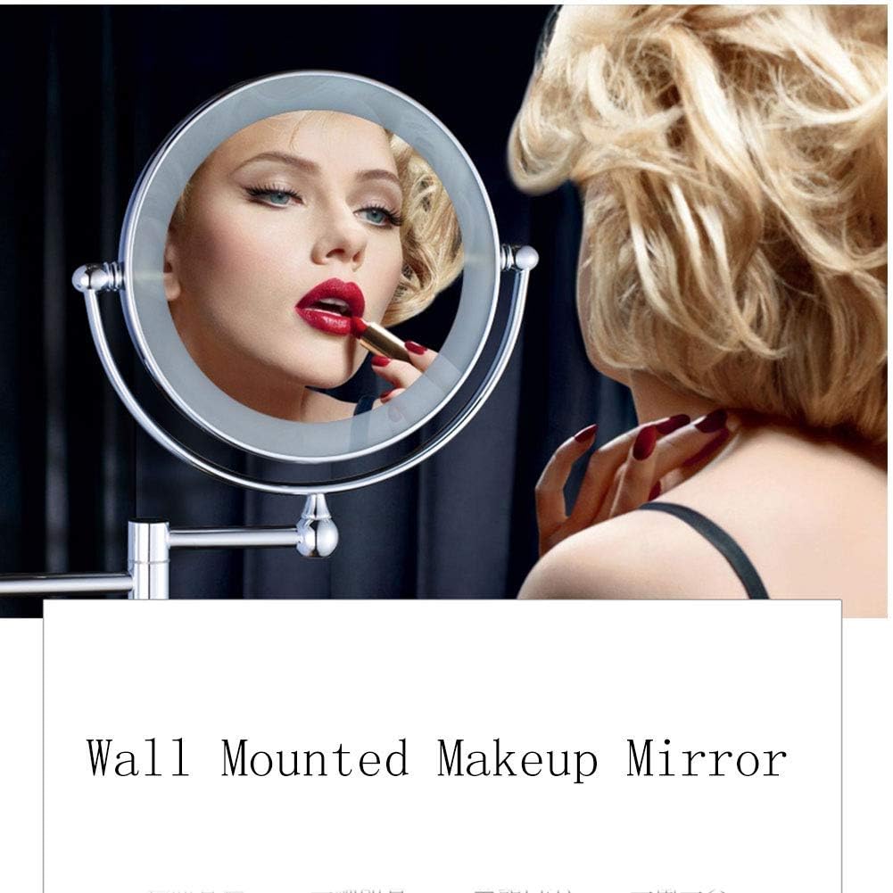 Wall Mounted Makeup Mirror with Magnification, 360 Degree Swivel, Two-Sided Extendable, No Need to Punch Holes to Install (Color : Silver, Size : 10x)