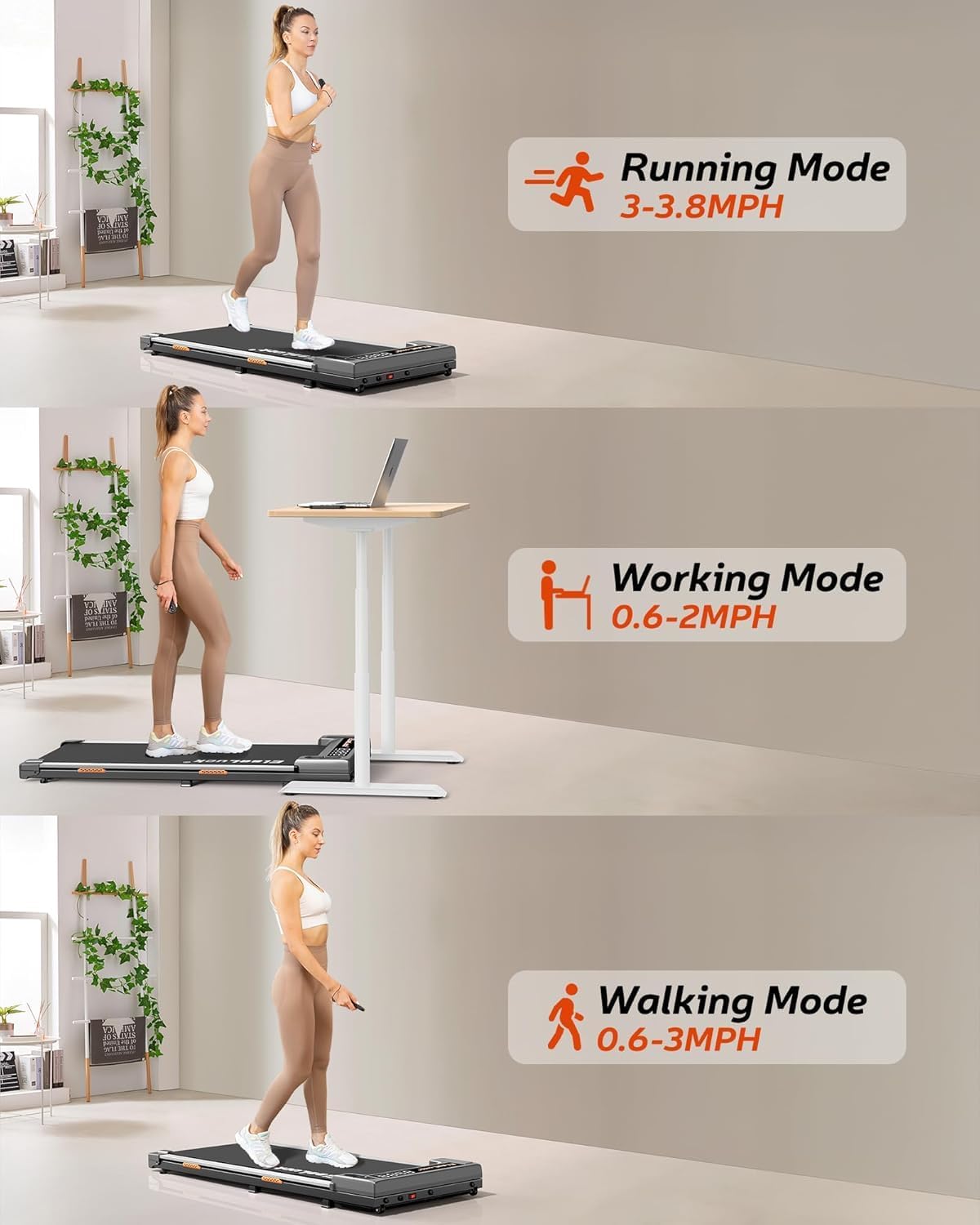 Elseluck Walking Pad Treadmill, Under Desk Treadmill with Remote Control, Walking Jogging Running Machine with LED Display, Portable for Home and Office, Gray/Sliver - Image 3