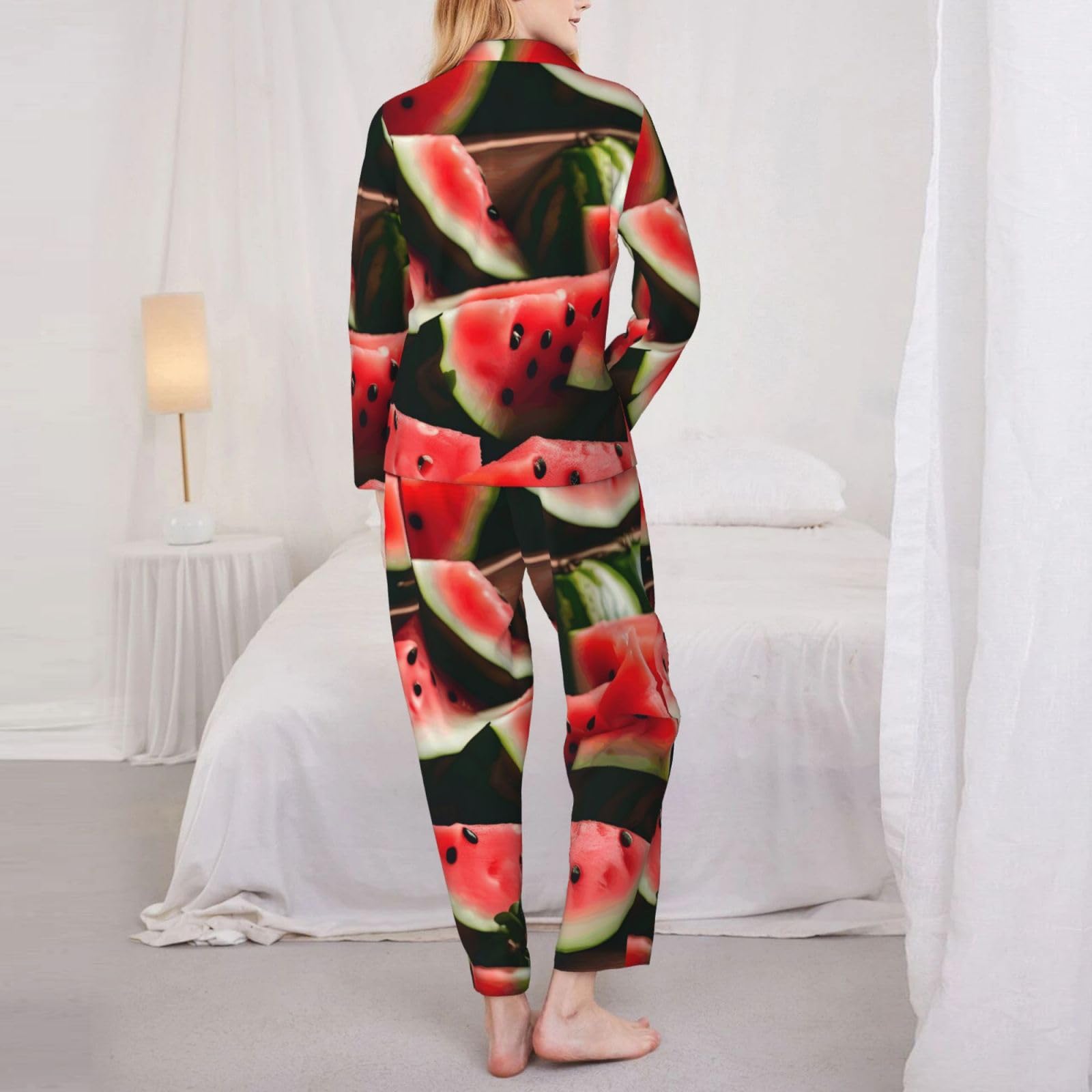Anguria Frutta Fresco Stampa Delle Donne Manica Lunga Pigiama Set Lounge Sleepwear Accogliente Nightwear Loungewear Tutti i Giorni