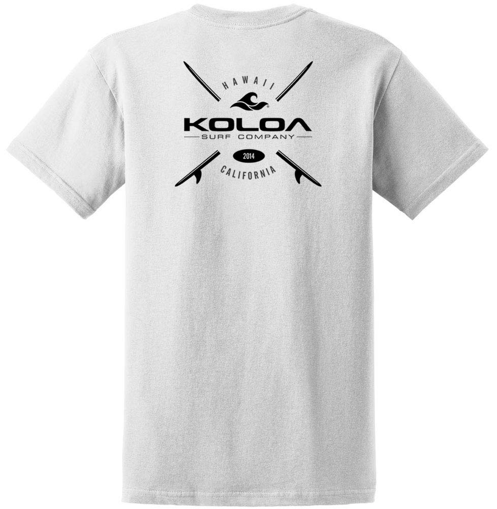 Joe's USA - Men's Koloa Surf, Cross Boards Logo, Heavy Cotton T-Shirt (X-Large-White - Black Logo)