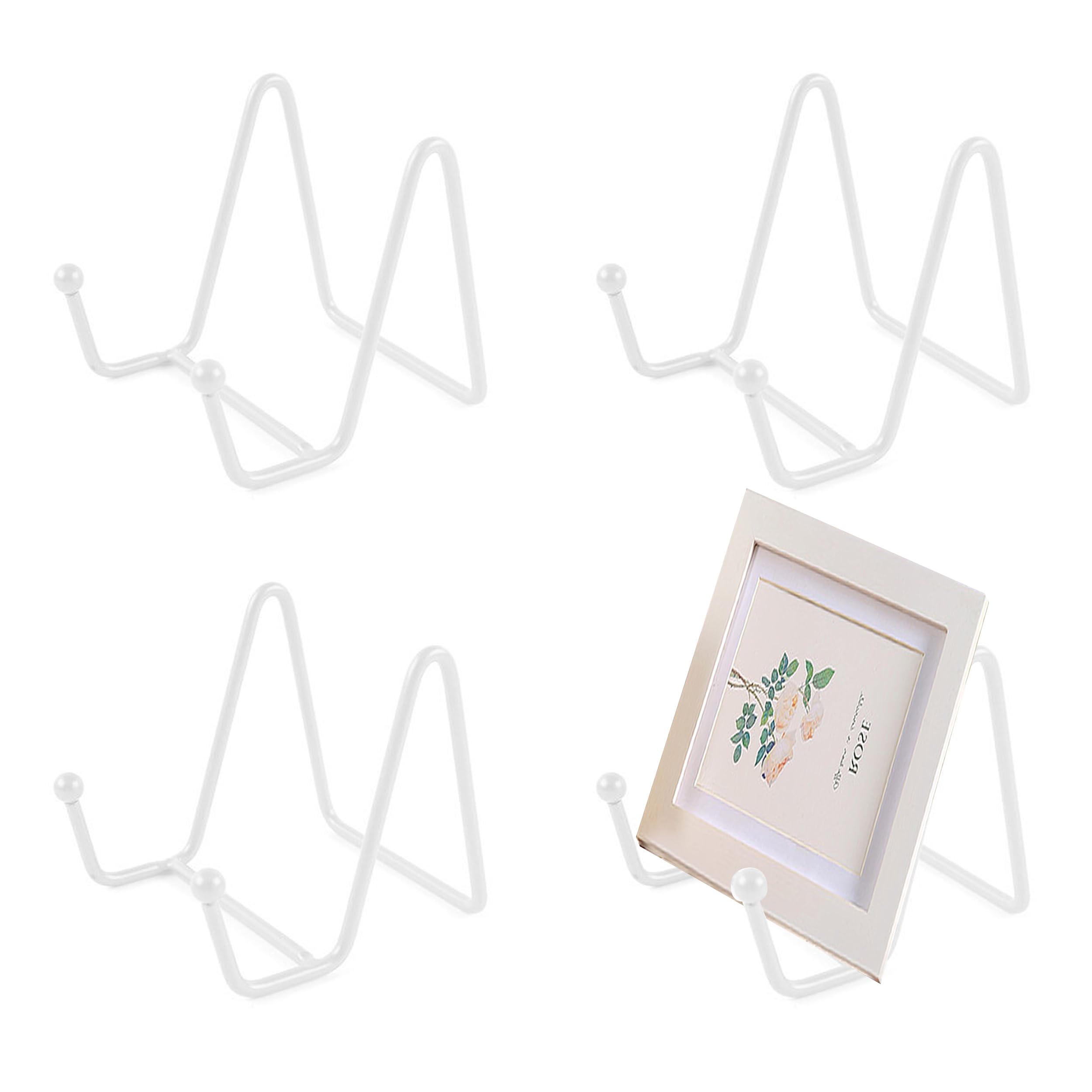 YqsIbth Plate Stands for Display 4 Pcs Metal Tabletop Picture Stand, 8.3*7.5cm for Photo Pictures Decorative Dish (White)