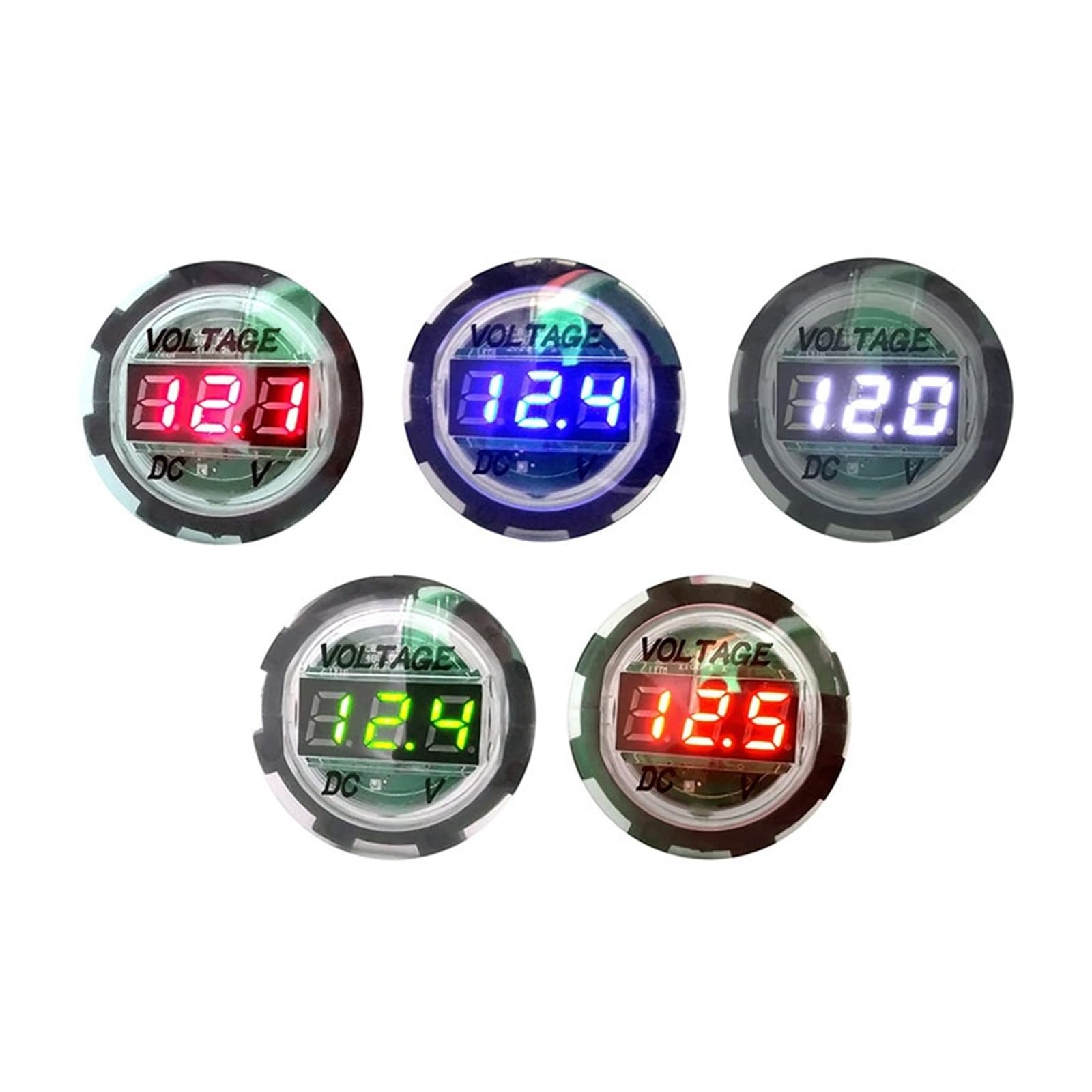 UAMOU Misuratore di Tensione Circolare Impermeabile Display voltmetro Display Digitale a LED DC 12V Rilevatore voltmetro di Bordo Moto 24V Cheerfully (Color : Green)