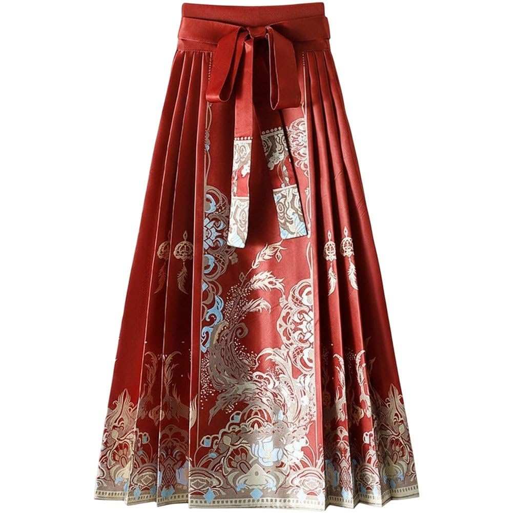 Casiler Horse Face Skirt Vintage Maxi Chinese Horse Face Skirts Chinese Pleated Skirt Traditional Hanfu Clothing for Women