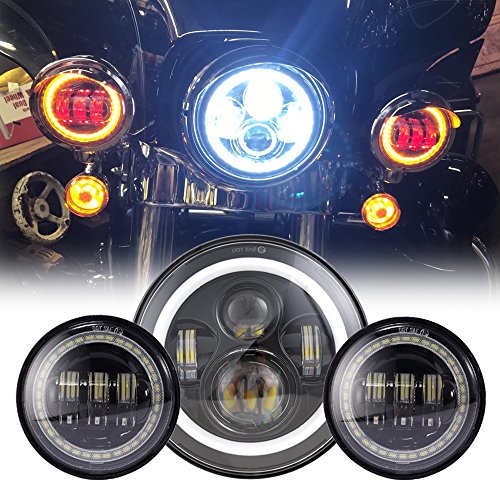 Black 7" Inch LED Headlight with DRL+ 2x 4.5" 30w Fog Light Passing