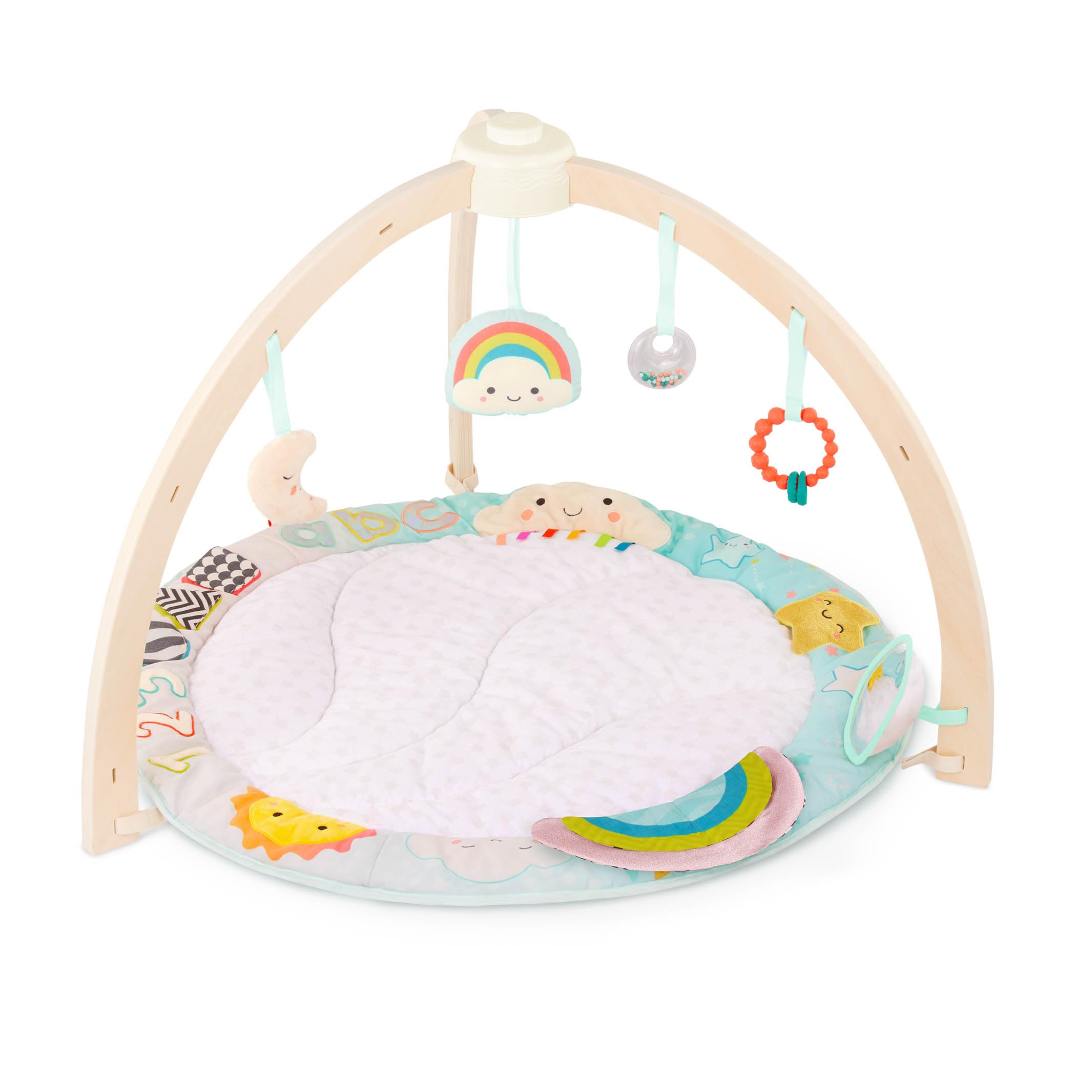 B. toys - Sunrise to Sunset Play Gym - Baby Gym aus Holz - Weiche Spielmatte - Hängendes sensorisches Spielzeug - Entwicklungsfördernde Aktivitäten - Neugeborene