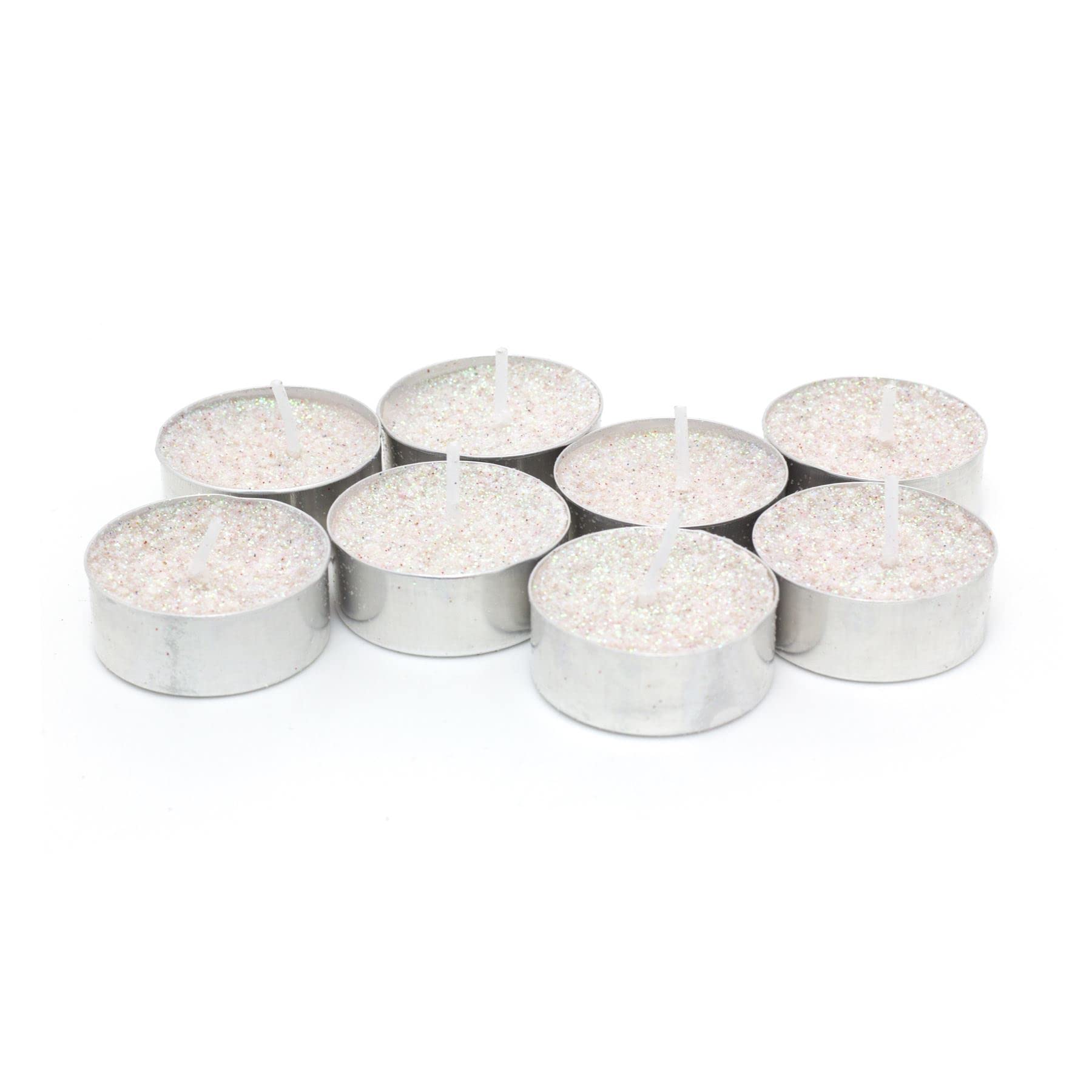 Carousel Home Silver Pack Of 8 Glitter Tealight Candles | Unscented Candle Tealights | Wedding Christmas Tealight Candles