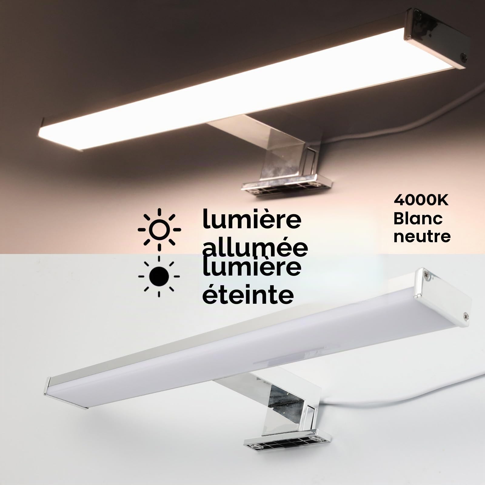 Alpinaluz Applique LED Chromée pour Miroir – 4000K – Éclairage Frontal et Bas – Montage sur Miroir, Mur ou Meuble – IP44 – Aluminium et Acrylique (40cm 10W)