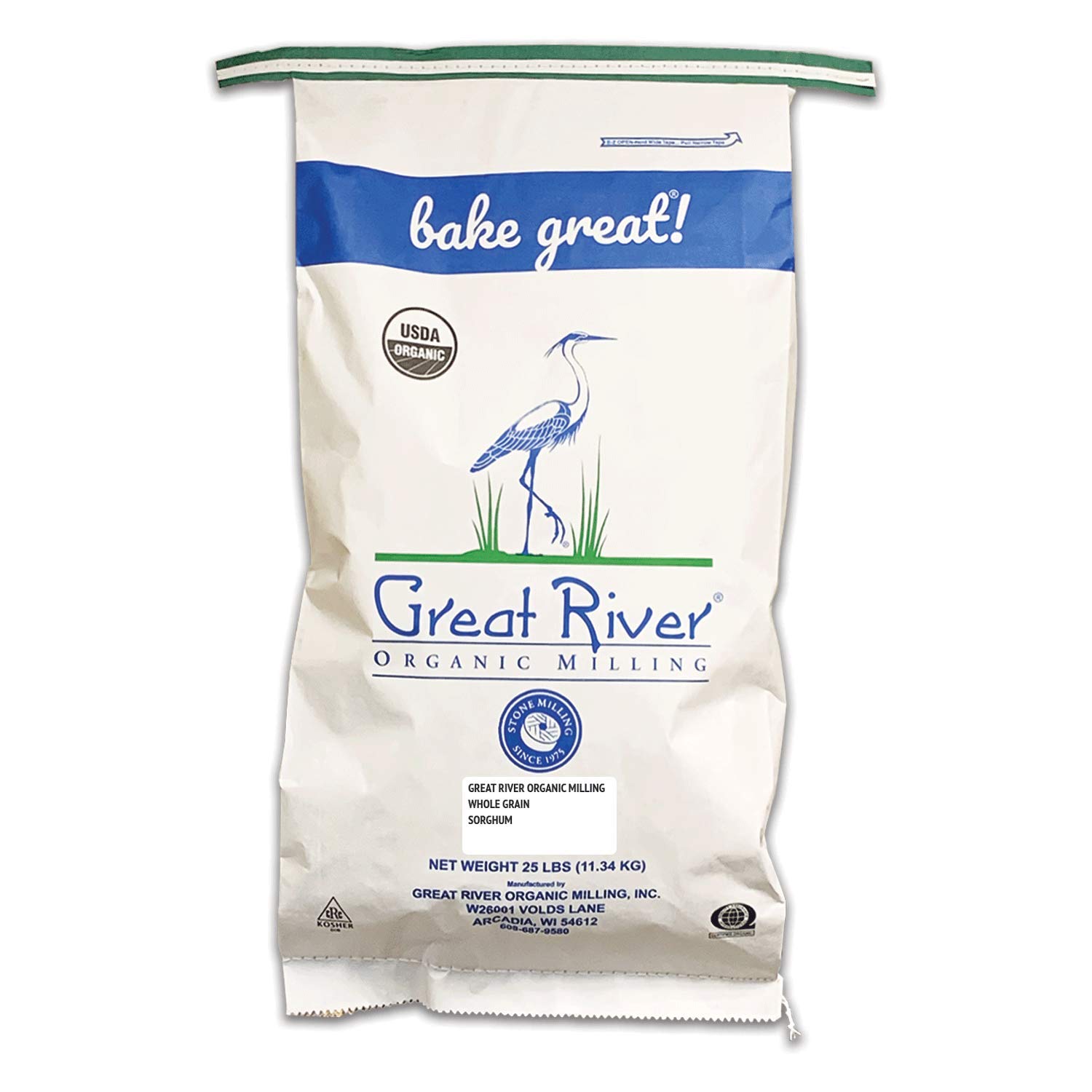 Great River Organic Milling Organic Whole Grain Sorghum | High-Protein Ancient Grain | Non-GMO, Kosher Certified | Ideal for Salads, Pilaf, Porridge, Baking & More | 25 Lb (Pack of 1)