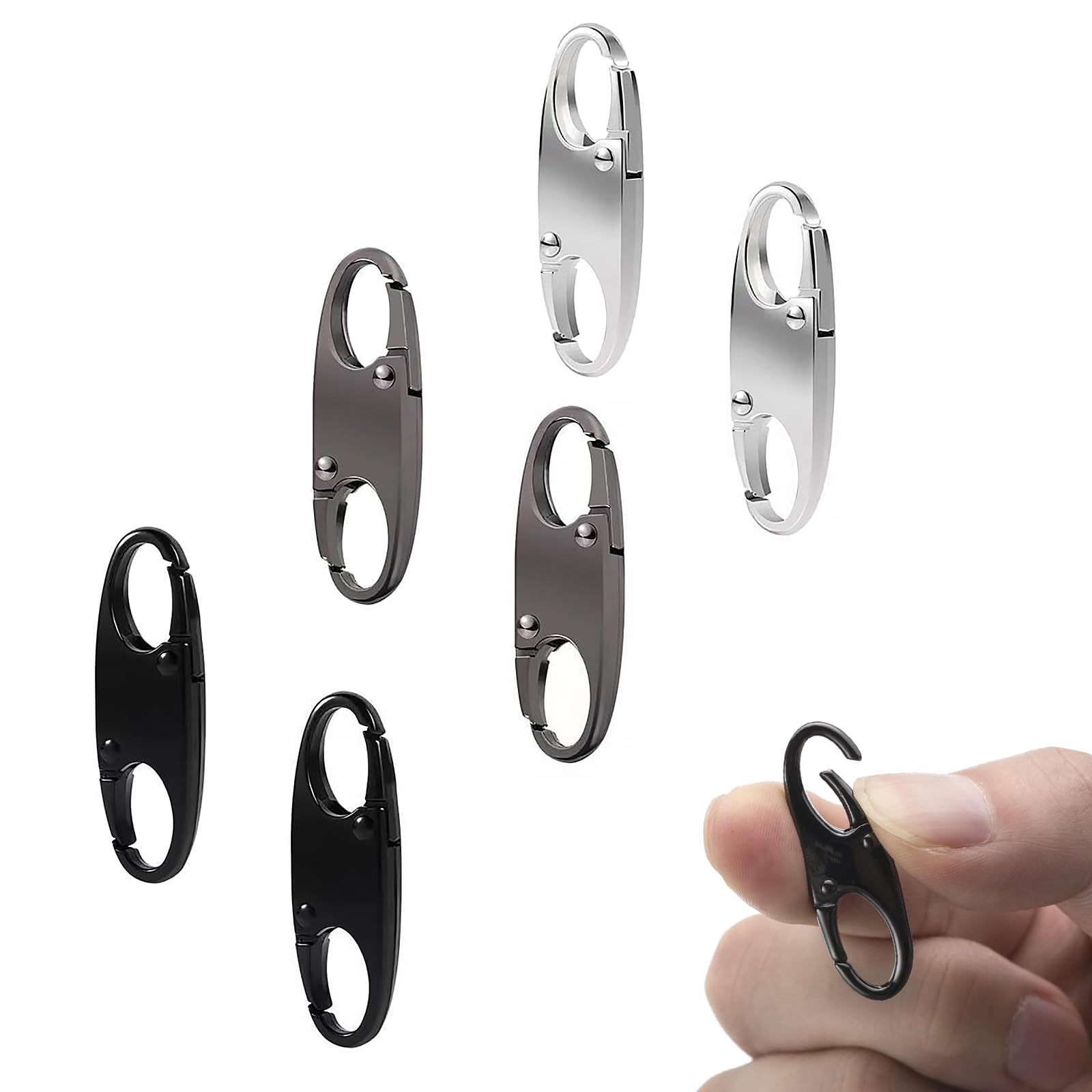 6 Pcs Zipper Clips Anti Theft Deterrent, Zipper Lock Clips, Anti Theft Backpack Clip for Backpacks Camping Fishing Traveling Outdoor Sports (Black, Silver, Grey)