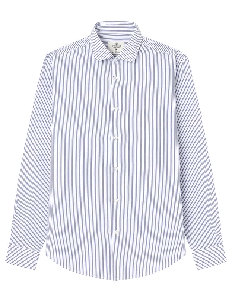 SPRINGFIELD Men's Striped Popelin Daily Shirt, Navy Blue, XL