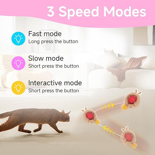 Miniatura 2 de Pelota de juguete interactiva para gatos, rodante rápido, juguetes automáticos para gatos activados por movimiento, sonido de pájaro simulado,
