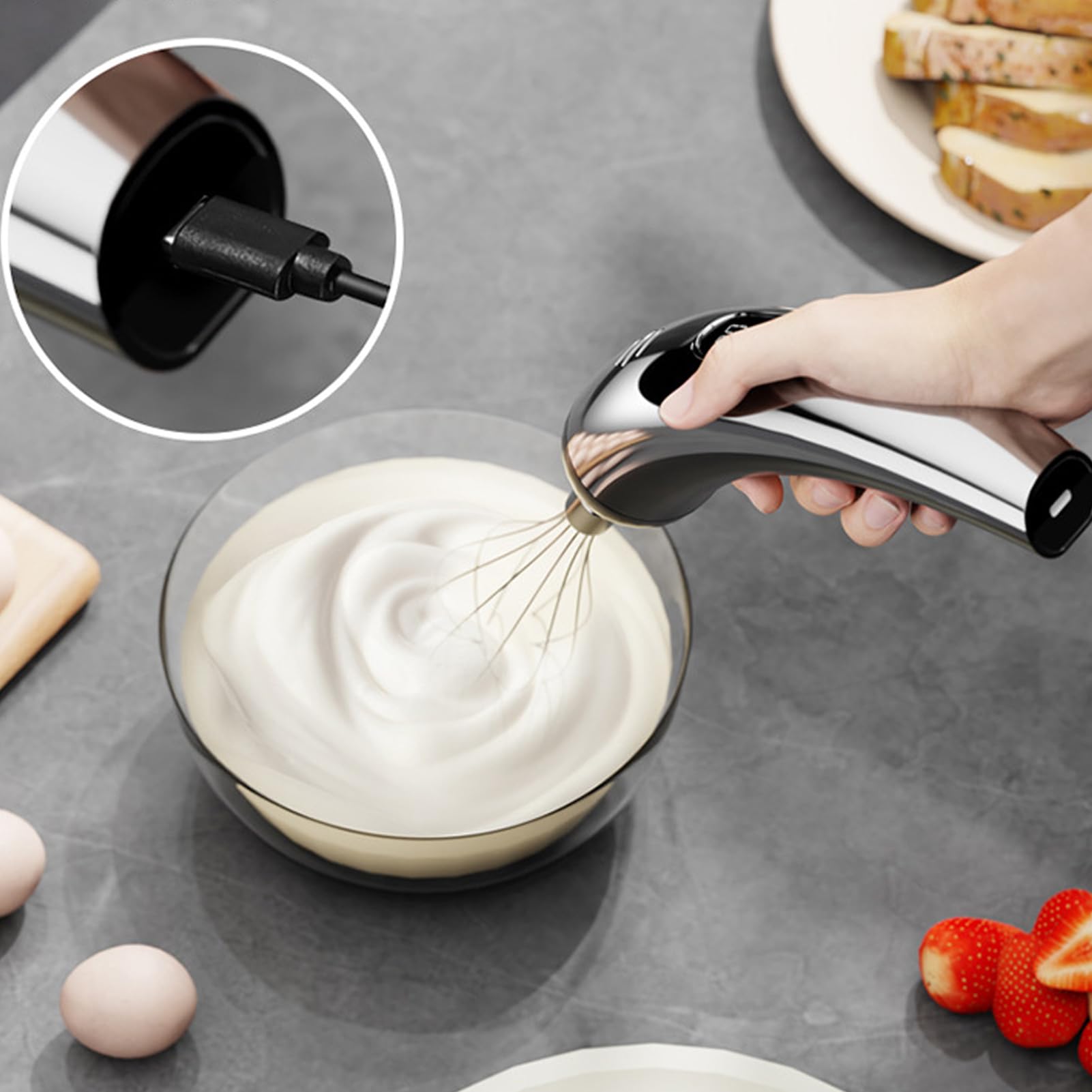 Batidor de Huevos Eléctrico - 5 Velocidades Ajustables Batidora Inalámbrica Varillas Utensilio Cocina - Mezclador de Mano Eléctrico para de Pasteles y Batidos de Proteína - Para Cocinar Hornear Crema