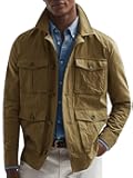 Mens Lightweight Safari Jacket Casual Button Up Jacket Windproof Work Coat with Pockets