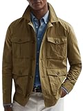 Mens Lightweight Safari Jacket Casual Button Up Jacket Windproof Work Coat with Pockets