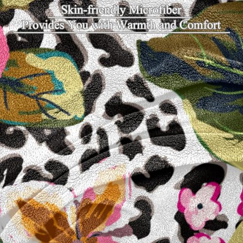 Couverture polaire lit 150x200 plaid canapé fleur rose léopard - 3