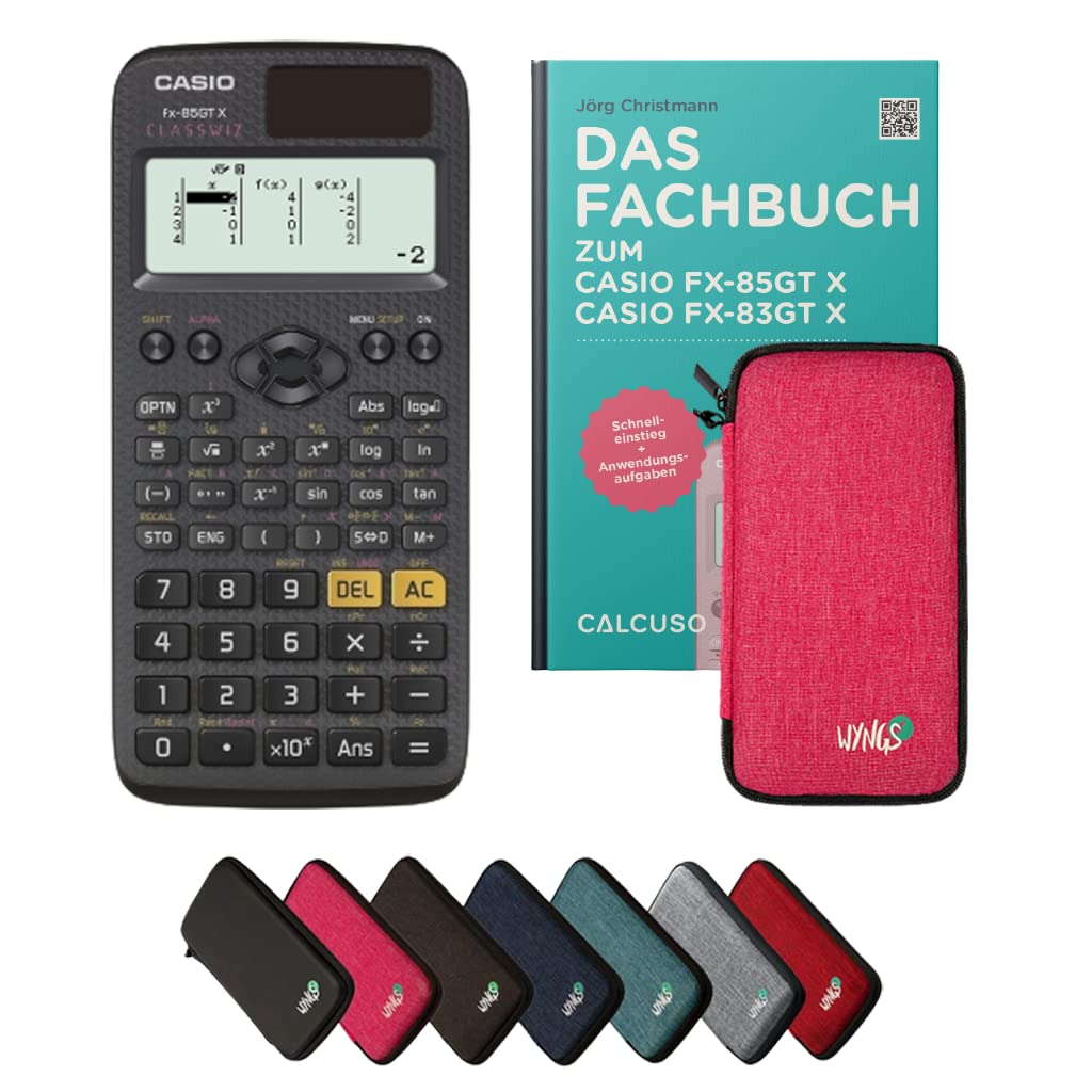 Casio fx-85GT X Incl. Funda Protectora Rosa y Libro especializado (64 páginas, DIN A5) – Calculadora científica – Smart Set (Alemán)